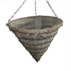 Xh Natuurlijke Handwoven Outdoor/Home/Tuin Decoratieve Rotan Opknoping Planter Bloem Opslag Mand Pot Houder