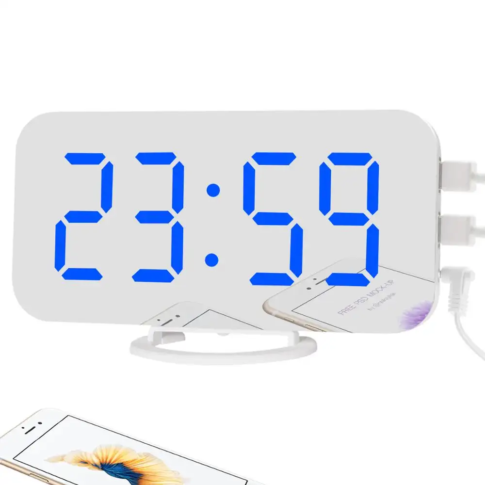 Korean Style Digital Alarm Clock LED Mirror Display with Dimmer, Time, Alarm,Phone Charger