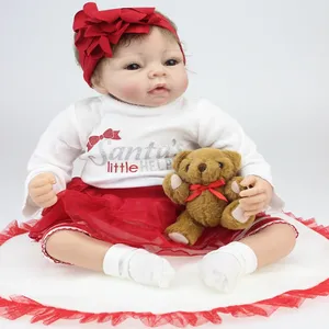 热 NPK 硅胶再生婴儿娃娃 22 英寸新时尚 55厘米现实可爱的可爱女孩穿着连衣裙儿童玩具