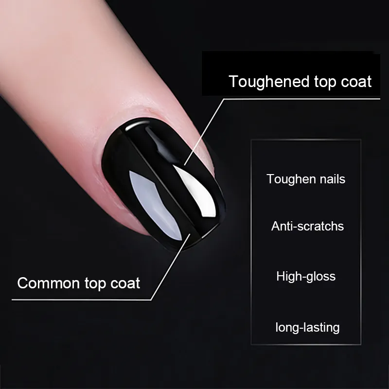 High Gloss Lasting Shine Tempered Nail Top Coat 10ml 15ml Vegan Durable Clear No Wipe Top Coat Gel UV