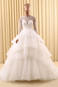 RSM66157 ruffler layeres boda de la falda vestido de la muchacha larga de mangas de <span class=keywords><strong>organza</strong></span> vestido de novia - Product Image 6