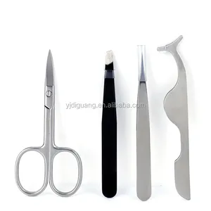 Conjunto pinzas profesionales señaló y pinzas rectas, tijeras cejas y pestañas postizas extensión aplicador Kit