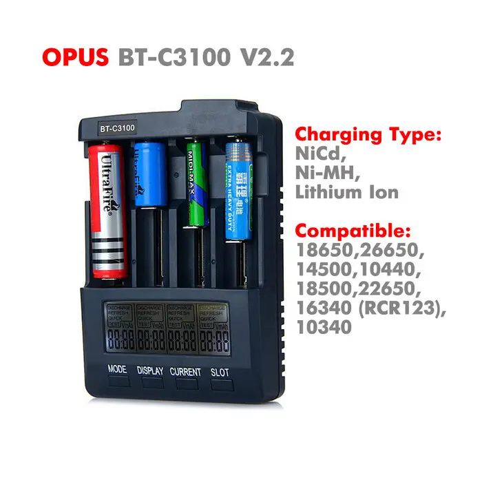 2016新バージョンHOT SALE Original Opus BT-C3100 V2.2 Li-ion Digital NiCd NiMH AA AAA 17670 18650バッテリー充電器 (US/EUプラグ)