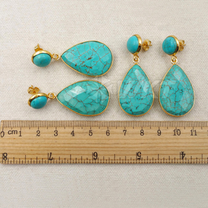 WT-E385 WKT Wholesale New Generous Real <strong>Gold</strong> Plated <strong>Dangle</strong> <strong>Earrings</strong> Teardrop Shape Green Turquoise <strong>Dangle</strong> <strong>Earrings</strong> - Product Image 4