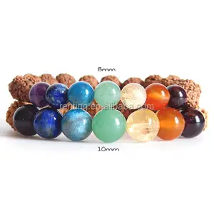 Hoge Kwaliteit Edelsteen 7 Chakra Steen Amethist Lapis Citrien Rudraksha Zaad Kralen Yoga Meditatie Elastische Armband Mannen Vrouwen