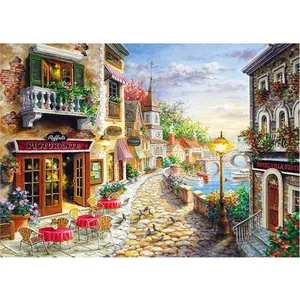 Full Drill Diamond Embroidery Western Coastal Path And Town Landscape Diy 5d Diamond Painting Living Room Wall Art Decor