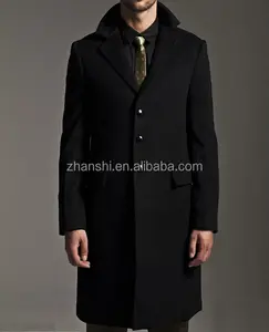 सर्दियों डिजाइन पूर्ण लंबाई पुरुषों की काले ऊन कश्मीरी chesterfield कोट