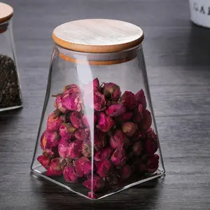 350ミリリットルCustom Small Square Food Tea Sugar Coffee Glass Jar Container With Bamboo Cork蓋