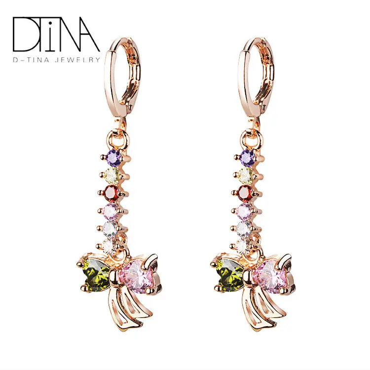 DTINA — boucles d'oreilles avec nœud papillon en couleur Champagne galvanisé, bijoux abordable pour femmes