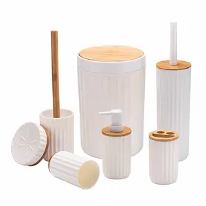 <span class=keywords><strong>Set</strong></span> di 6 Accessori da <span class=keywords><strong>Bagno</strong></span> in Bambù e Plastica con Spazzola per WC, Vendita all'Ingrosso - Product Image 1