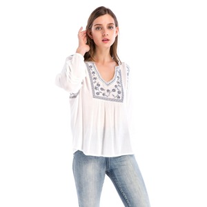 Blusas y Tops de <span class=keywords><strong>Verano</strong></span> para Mujer, Diseño de Oficina, Algodón Blanco, Manga Abullonada Bordada - Product Image 2