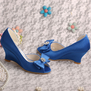 Groothandel Bruiloft Wig Schoenen voor Bruid Blauw Satijn