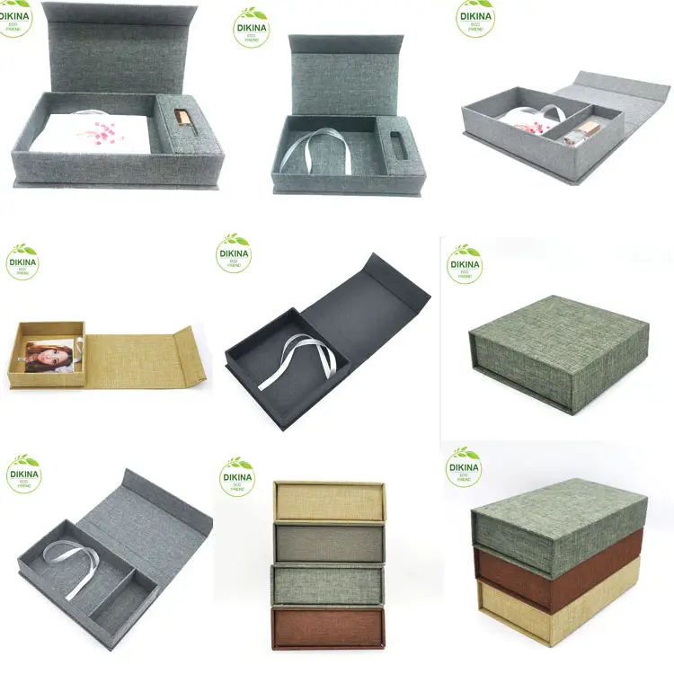 Grey brown Cream color proof Small Gift Photographers packaging 4*6 5*7 Print Holder USB and photo linen box