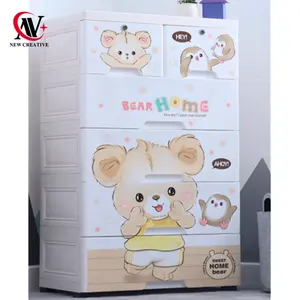 דוב קריקטורה חדר שינה באיכות גבוהה פלסטיק אחסון תיבת 5 tier מגירה עם 2 מנעול לילדים