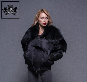 Plus la taille col de fourrure manteau chaud court dame femmes blouson avec duvet de canard <span class=keywords><strong>plume</strong></span> doublure - Product Image 4