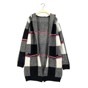 <span class=keywords><strong>Cardigan</strong></span> maglione Vintage oversize <span class=keywords><strong>con</strong></span> <span class=keywords><strong>cappuccio</strong></span> a quadri da <span class=keywords><strong>donna</strong></span> <span class=keywords><strong>con</strong></span> Design a bavero e grande taschino taglie lunghe - Product Image 1