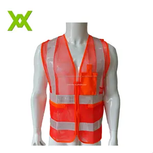 Alta visibilidad naranja PVC cinta reflectante neta chaleco de seguridad de malla con bolsillos