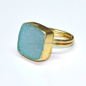 Nuevo diseño Anillo de piedras preciosas Druzy azul Anillo de Plata de Ley 925 con ajuste de bisel chapado en oro Anillo de moda Fiesta de regalo de boda. - Product Image 3