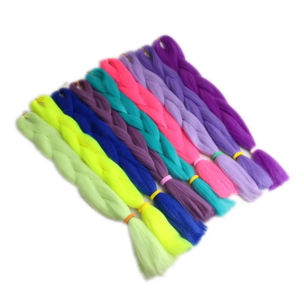 24" 60cm Folded 80grams Rainbow color(1001-T2356) Bubblegum Pink Blue jumbo braid 100 synthetic braiding hair