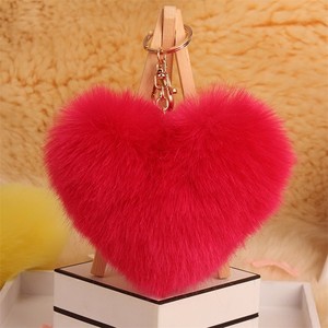 Llavero con pompón <span class=keywords><strong>de</strong></span> piel <span class=keywords><strong>de</strong></span> zorro artificial, llavero con pompón <span class=keywords><strong>de</strong></span> piel, corazón <span class=keywords><strong>de</strong></span> amor personalizado, venta al por mayor, 2018 - Product Image 2