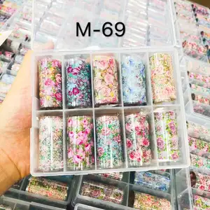 Folha colorida de transferência para arte em unhas, mais nova venda de flores coloridas para meninas