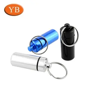 China Factory Custom Metal Anodized Pills Container Bottle Aluminium With Keychain High Quality Small Portable Pill Case Box