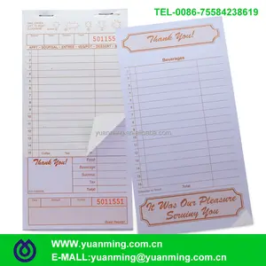 Fine two parts duplicate waiters serving stapled pad to write down food orders for restaurant