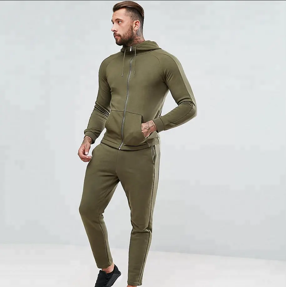 Sports khaki trainingsanzüge für männer individuelles logo dünne ausgestattet baumwolle trainingsanzug joggers mens grün leere gym jogger schweiß anzug