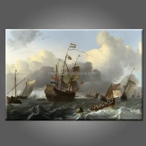 Équipe d'artiste forte 100% fait à la main musée qualité classique Europe bataille navires peinture à l'huile sur toile navire de guerre peintures de paysage marin