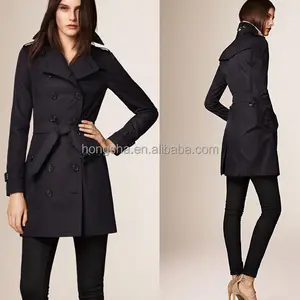 Trench-Coat d'hiver pour femme mi-longue, manteau coupe cintrée, boucles à la taille, HSC9068, collection 2015