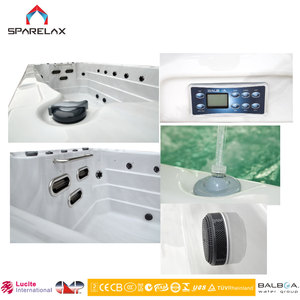 Moderna Piscina de Hidromasaje Rectangular de Acrílico Blanco con Sistema de Control <span class=keywords><strong>Balboa</strong></span>, Jacuzzi Infinito, Escalera, Función de Masaje, Almacén - Product Image 5