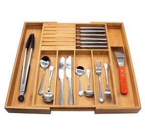 Organizador de cajones de bambú extensible Organizador de cubiertos con cajón de almacenamiento de cuchillos extraíble - Product Image 1