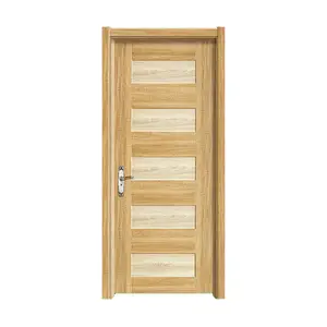 Puerta de melamina laminada de MDF, diseño de capa de teca, puerta Interior de madera sólida para el hogar