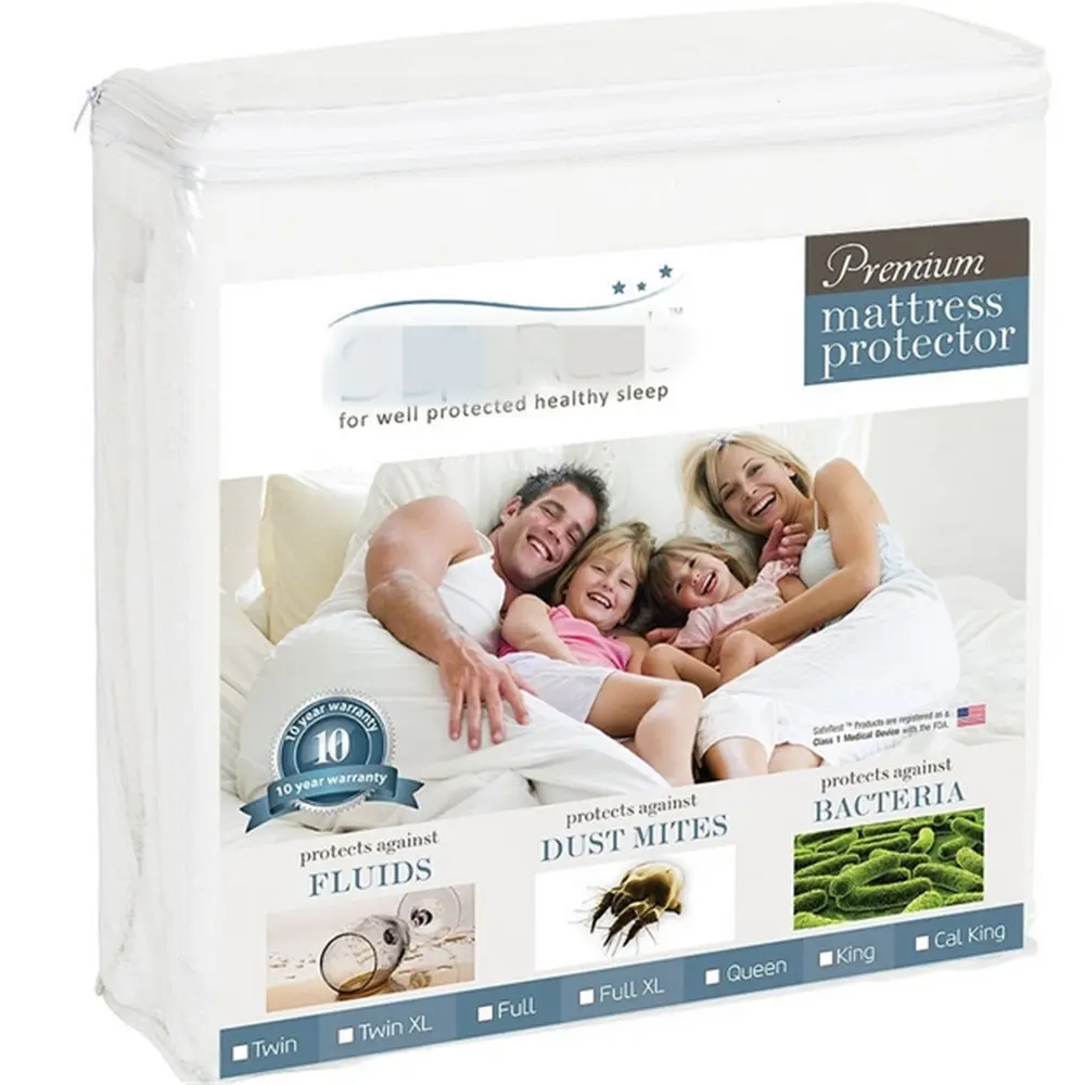 Housse de matelas en bambou de coton respirant doux housse de matelas de protection de lit imperméable avec fermeture à glissière