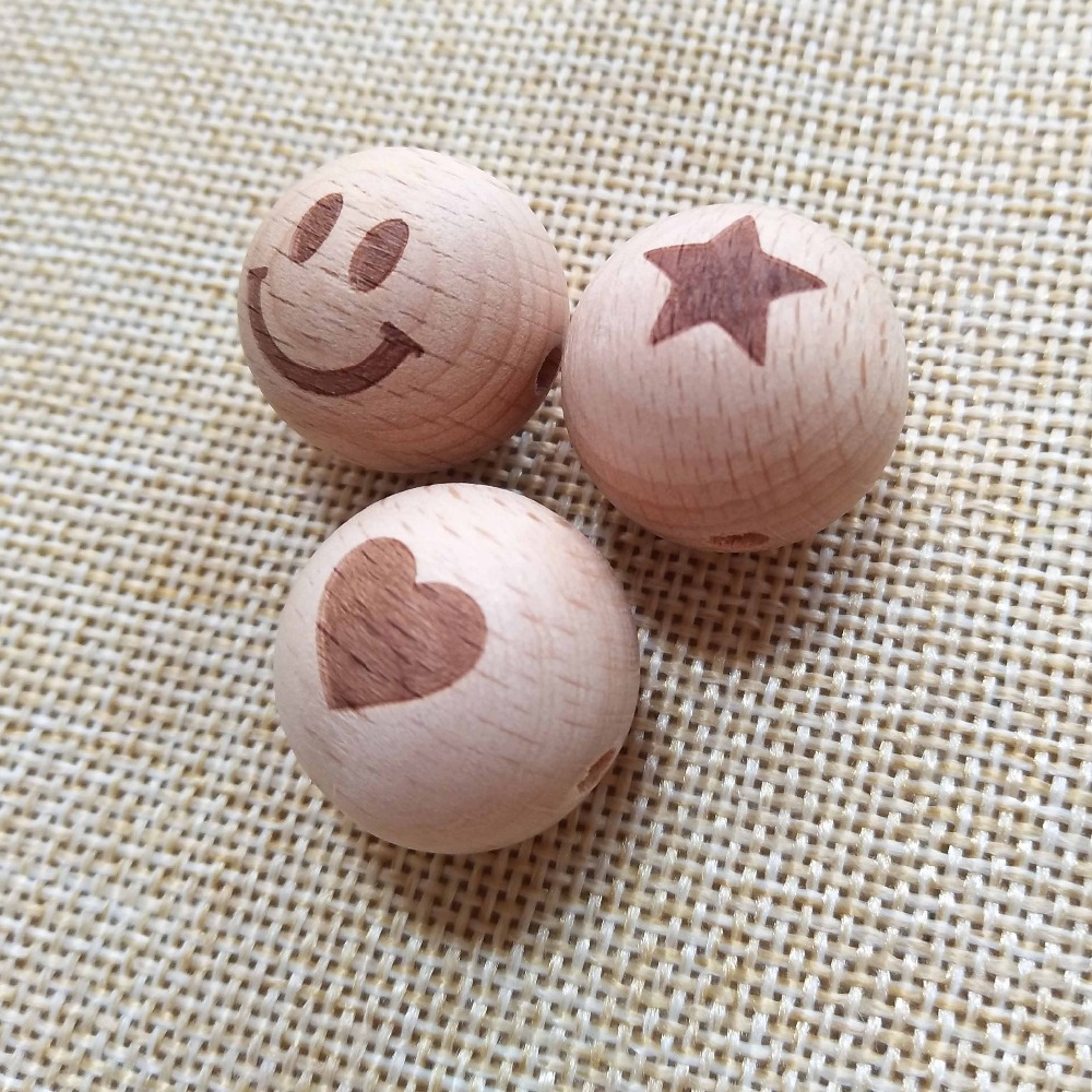 Деревянные бусины для прорезывателя зубов в форме сердца, лазерная гравировка, 20 мм, пищевое деревянное ожерелье для прорезывания зубов, жевательные бусины для детей, бусины для прорезывателя зубов «сделай сам»