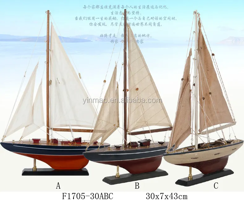Set 3 Model Kapal Layar Kayu Antik, Model Perahu 30X7X42Cm, Model Kapal Layar Tiang Tunggal