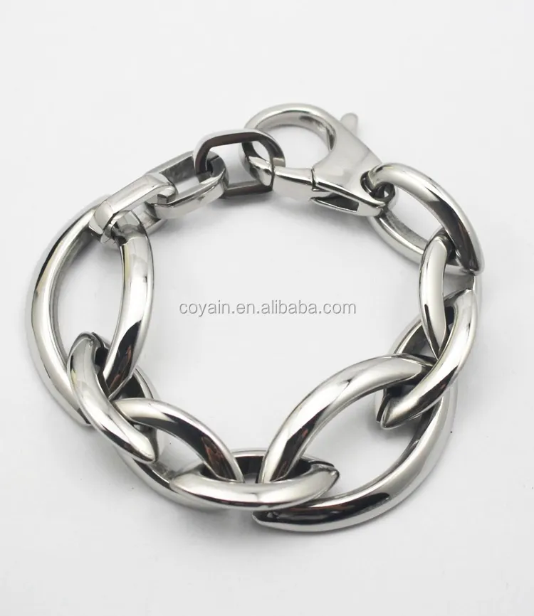 Shiny Large big stainless steel metal silver connect chain link bracelet