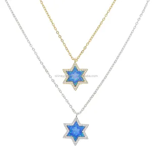 2024 โรงงานDrop ShippingคุณภาพสูงStar of the Seaจี้Star of Davidสีฟ้าOpalแฟชั่นสร้อยคอเครื่องประดับ