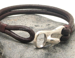 Handmade Happiness Men's <b>Bracelet</b> Leather Brown Leather Men's Cuff <b>Bracelet</b> with Silver Plated Clasp - Product Image 1