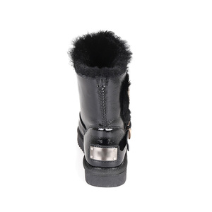 Bottes d'hiver en fourrure de neige <span class=keywords><strong>pour</strong></span> femmes doublées de laine en cuir de vachette noir imperméable et durable bon marché - Product Image 3