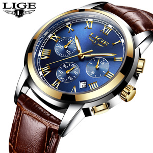 <span class=keywords><strong>Montre</strong></span> <span class=keywords><strong>LIGE</strong></span> LG9810 Or Bleu Marron pour Hommes Montres en Cuir Sport Mode Luxe Étanche Montres à Quartz Hommes <span class=keywords><strong>Montre</strong></span> Reloj - Product Image 2