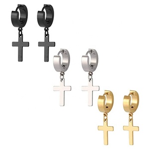 Vero U gioielli 3 paia ciondola Huggie incernierato cerchio 18K placcato oro orecchino per ragazzi croce orecchino in acciaio inossidabile - Product Image 3
