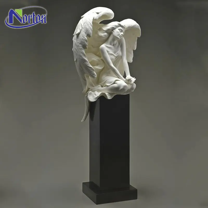 Moderne décoratif de jardin grandeur nature ailes ange sculpture en pierre de marbre mâle ange statue NTBS-A001