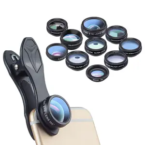 新款小配件移动镜头光学夹便携式额外望远镜鱼眼万花筒10in1旅行镜头套件