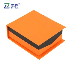 Kotak Kardus Kertas Magnetik Kemasan Perhiasan Kalung Oranye Mewah Logo Kustom Wadah Kalung