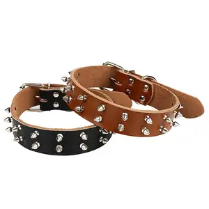 Black Leather Rivet Spike wholesale pet supplies Dog Collar Reflective Collar Pets Accessory Adjustable Collar For Dog