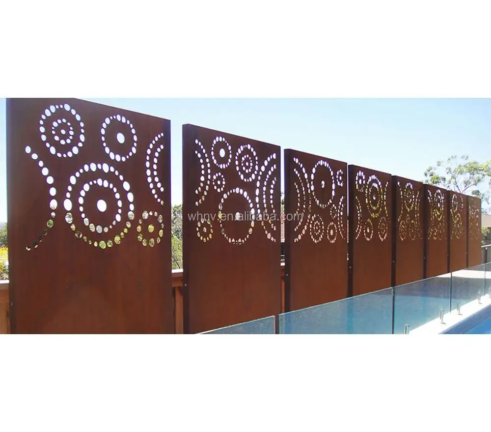 Panel Pagar Logam Potongan Laser Dekoratif, Panel Pagar Baja Privasi, Desain Panel Pagar Besi Berlubang