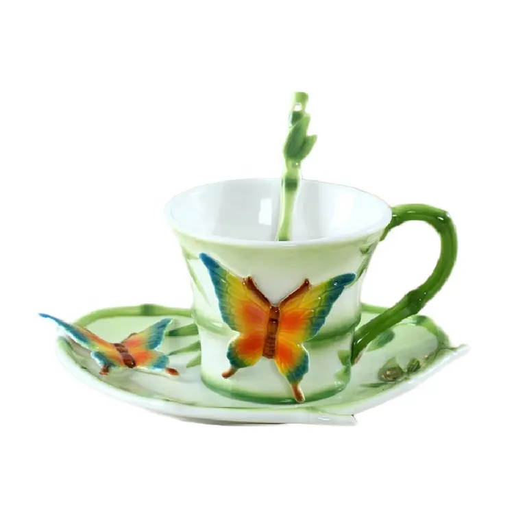 Toptan <span class=keywords><strong>el</strong></span> hazırlanmış 3D kelebek tasarım seramik çay bardağı porselen kahve fincanı kupalar ile Logo özelleştirmek