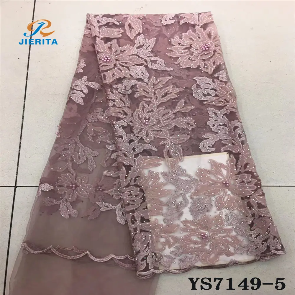YS7149-5 Guzngzhou vente en gros, mode rose or élégant paillettes tulle filet dentelle