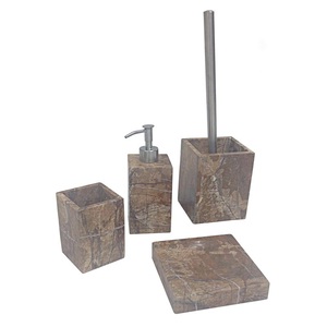 4 pièces de forme carrée en marbre brun moderne et écologique Accessoires de salle de bain - Product Image 1